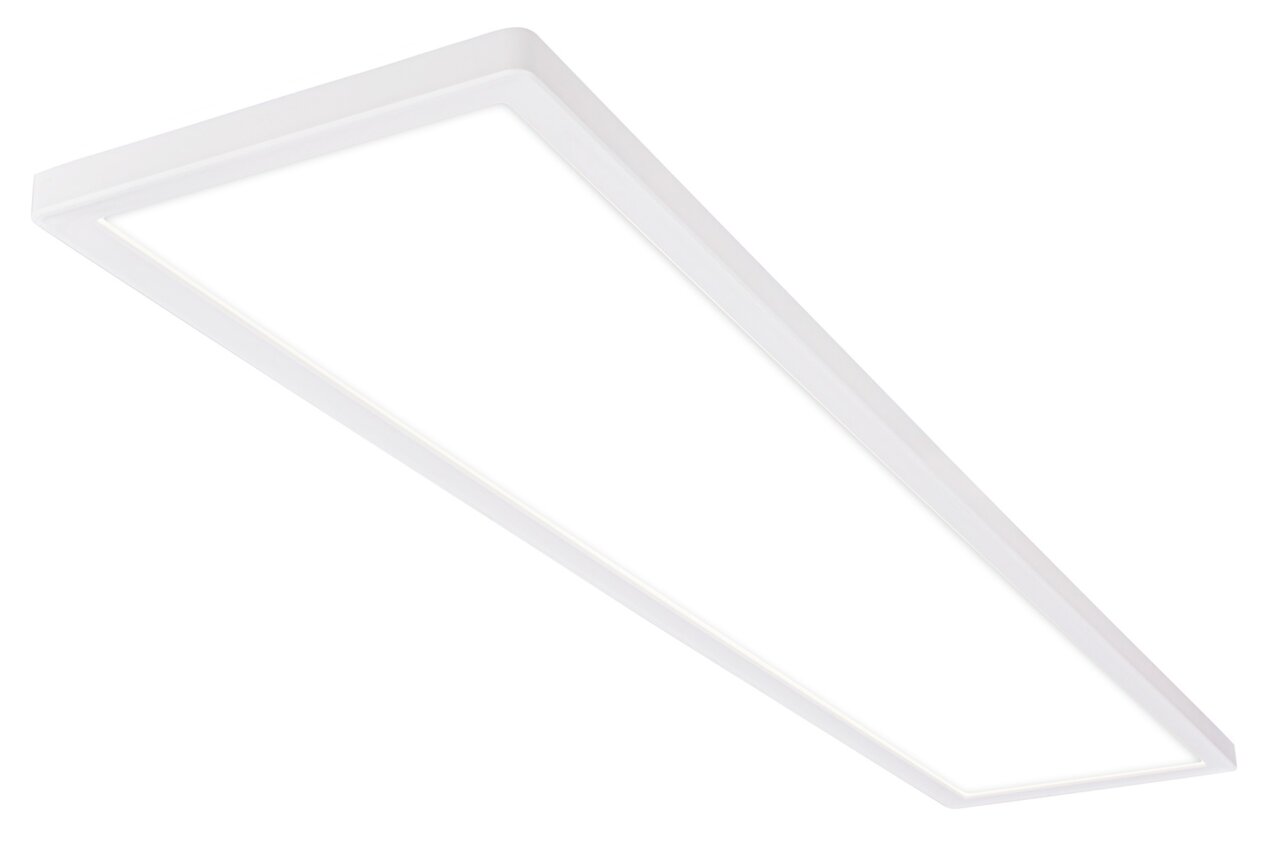 Briloner LED-Paneel TAVA A Rechteckiges LED-Paneel in weißer Farbe, schräg von der Seite betrachtet.