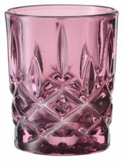 Roze glas met een elegant slijpspatroon, vooraanzicht