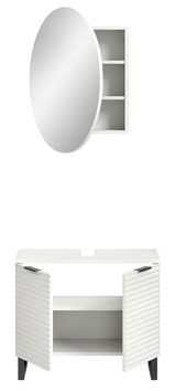 Badkombination mit rundem Spiegel und offenem Unterschrank, Frontalansicht