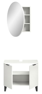 Badkombination mit rundem Spiegel und offenem Unterschrank, Frontalansicht