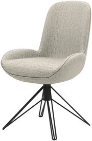 Moderner Drehstuhl mit grauem Stoffbezug und schwarzem Metallgestell, seitliche Perspektive