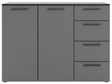 Graues Sideboard mit zwei Türen und vier Schubladen, Frontalansicht