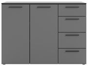 Graues Sideboard mit zwei Türen und vier Schubladen, Frontalansicht
