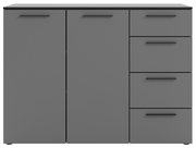 Graues Sideboard mit zwei Türen und vier Schubladen, Frontalansicht