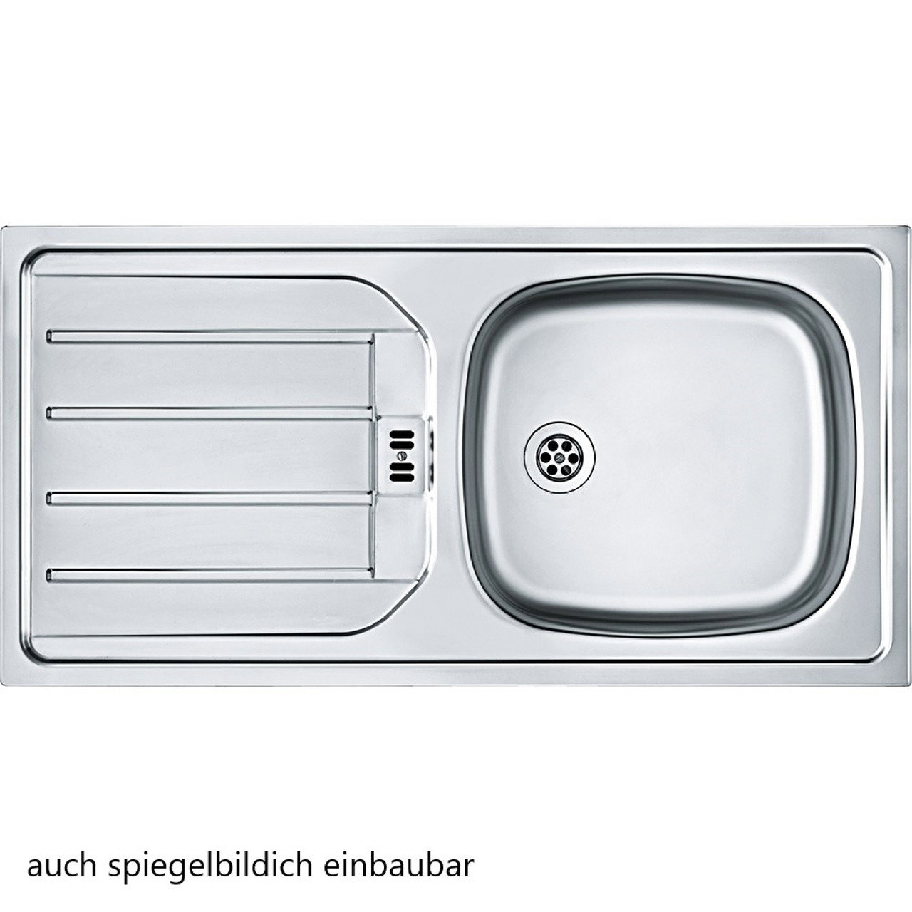 Edelstahlspüle mit Abtropffläche und Becken, Draufsicht
