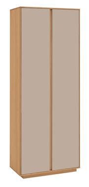 Moderner Garderobenschrank aus Holz mit zwei Türen, frontal abgebildet.
