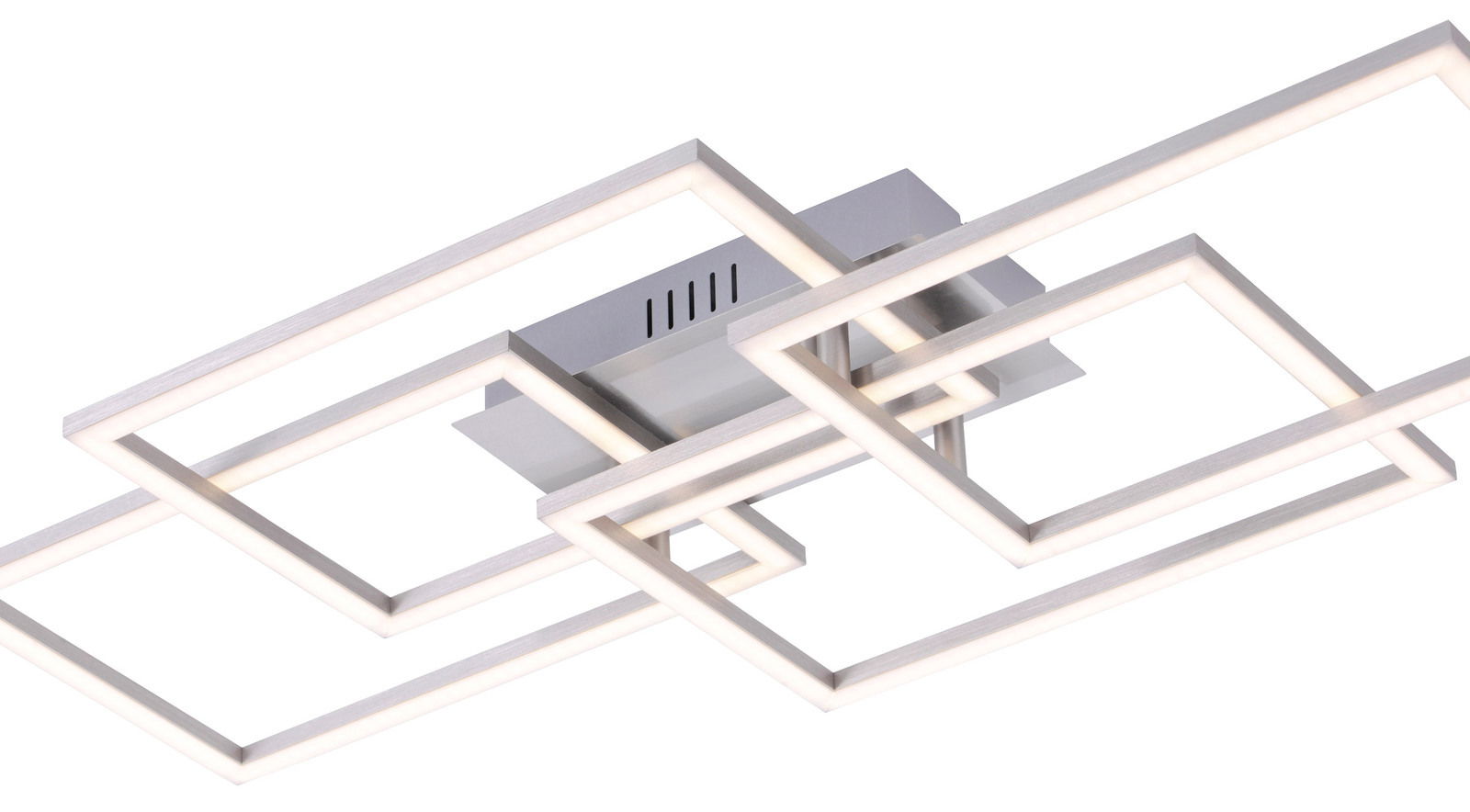 Moderne Deckenleuchte IVEN mit geometrischem Design aus rechteckigen Rahmen, seitliche Perspektive.