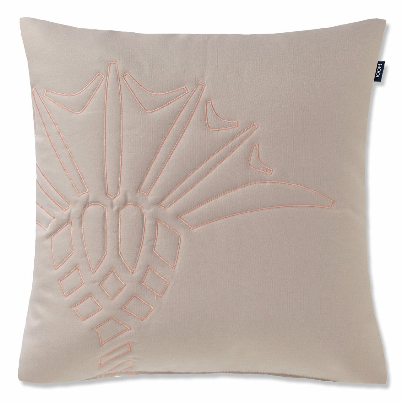 Zierkissenhülle in Beige mit gesticktem geometrischem Muster, Vorderansicht