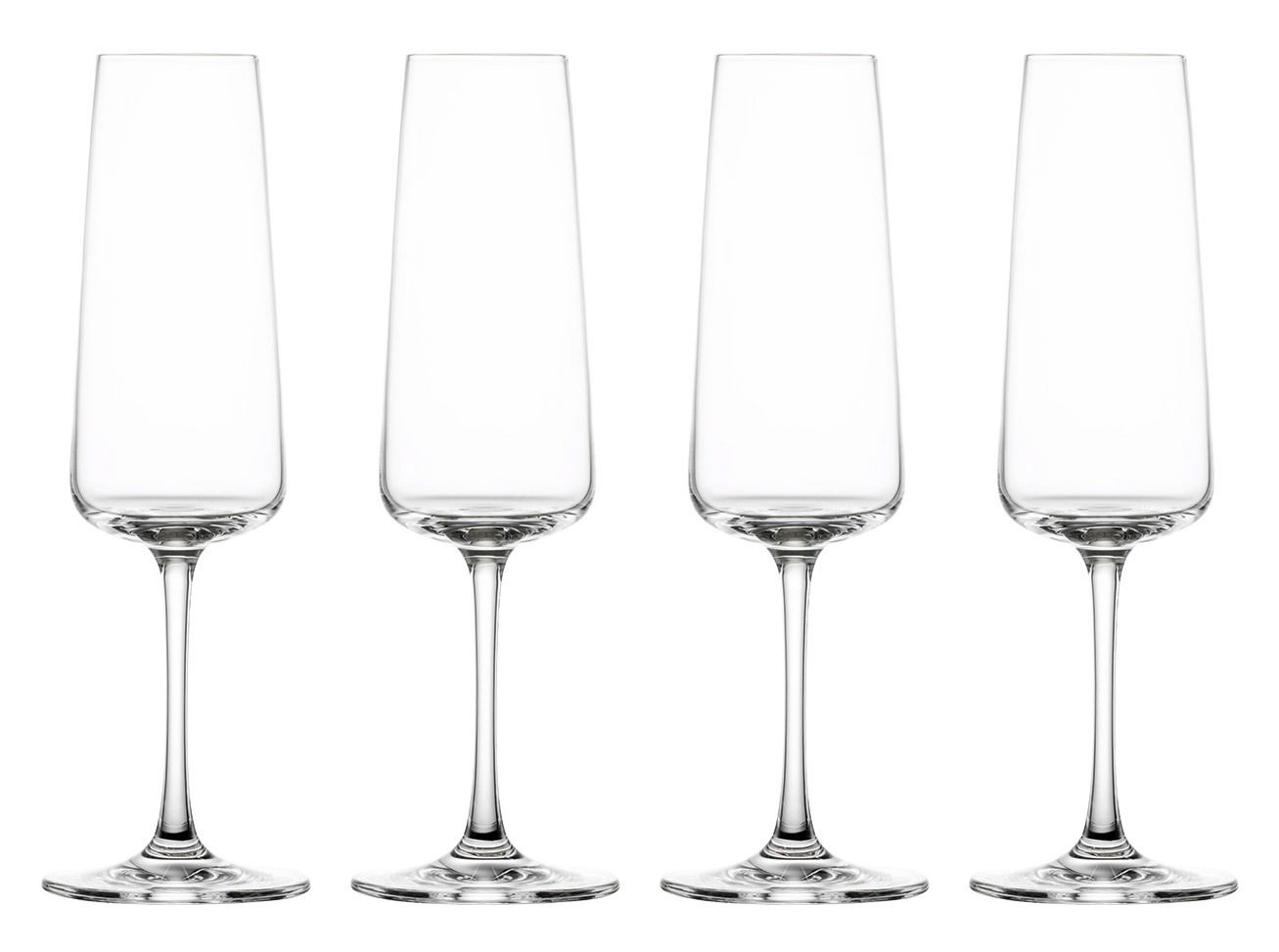 SCHOTT ZWIESEL Sektglas 4er-Set MIOVINO Vier elegante Sektgläser in einer geraden Frontansicht.