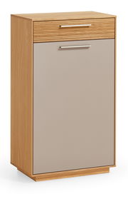 Schuhkommode aus Holz mit einer Schublade und einer Tür, frontal fotografiert