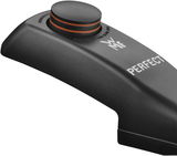 Nahaufnahme des Griffs eines Schnellkochtopfs mit der Aufschrift 'PERFECT' und einem Druckknopf mit zwei orangefarbenen Ringen.