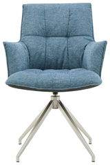 Moderner blauer Sessel mit Metallbeinen, Frontalansicht