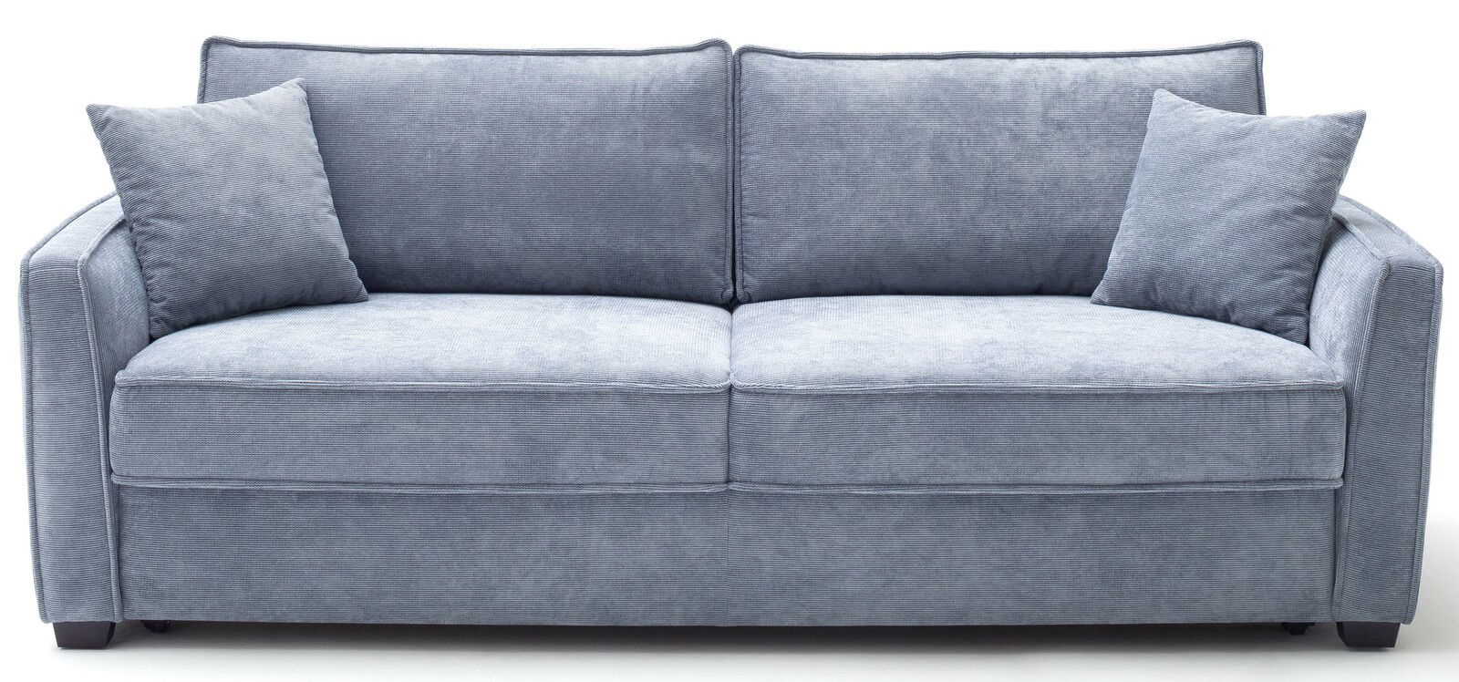 Graues Funktionssofa mit zwei Kissen, Frontalansicht