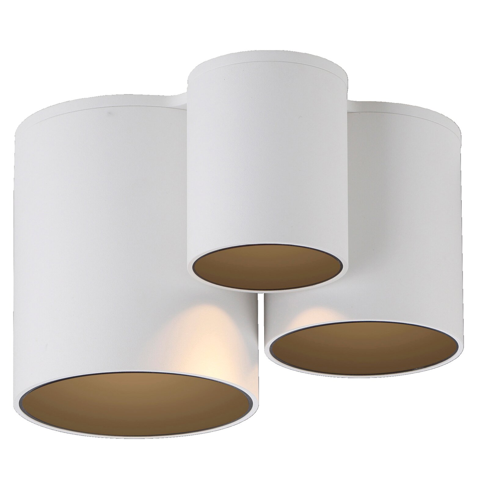 Neuhaus Pure LED-plafondlamp PURE POINT Moderne led-plafondlamp met drie cilindervormige, witte lampenkappen, gezien van onderaf.