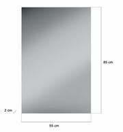 Rechteckiger Spiegel mit den Maßen 85 cm Höhe, 55 cm Breite und 2 cm Tiefe, frontal abgebildet.