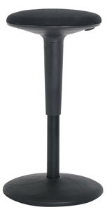 Moderner schwarzer Sitzhocker mit runder Sitzfläche und stabiler Basis, seitliche Perspektive