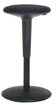 Moderner schwarzer Sitzhocker mit runder Sitzfläche und stabiler Basis, seitliche Perspektive