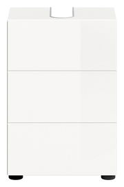 Weißer Waschbeckenunterschrank mit drei Schubladen, frontale Ansicht