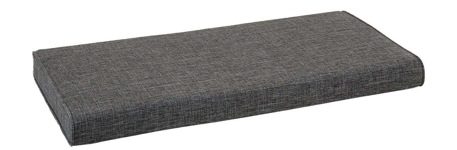 Graues, rechteckiges Sitzkissen in schräger Perspektive, geeignet für schmale Sitzflächen.