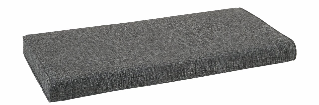 Graues, rechteckiges Sitzkissen in schräger Perspektive, geeignet für schmale Sitzflächen.