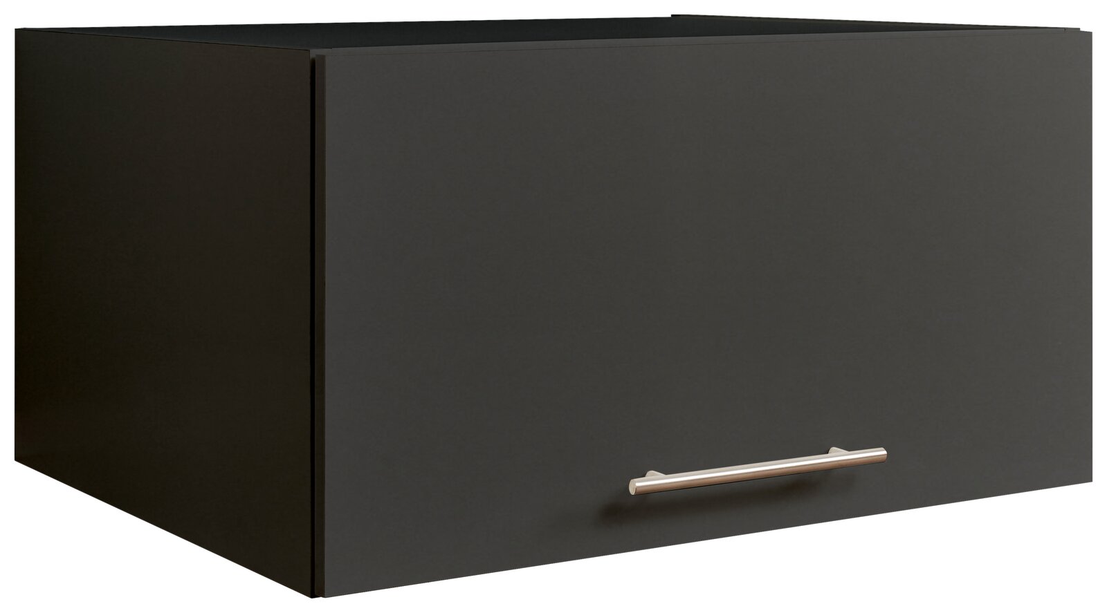 XORA Aufsatzschrank breit PRIMUS Schwarzer Aufsatzschrank mit Metallgriff, perspektivisch von vorne links gesehen.