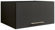 Schwarzer Aufsatzschrank mit Metallgriff, perspektivisch von vorne links gesehen.