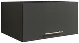 Schwarzer Aufsatzschrank mit Metallgriff, perspektivisch von vorne links gesehen.