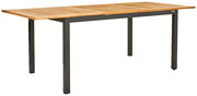 Moderner Ausziehtisch mit Holzplatte und Metallbeinen, seitliche Perspektive
