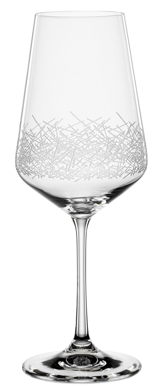 Bohemia Selection Weinkelch TRÉS CHIC Wijnkelk met een inhoud van 0,45 ml, versierd met een fijn, kruisend lijnenpatroon, zijaanzicht.