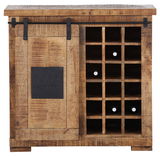 Rustikaler Barschrank aus Holz mit Schiebetür und Weinregal, Frontalansicht