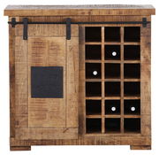 Rustikaler Barschrank aus Holz mit Schiebetür und Weinregal, Frontalansicht