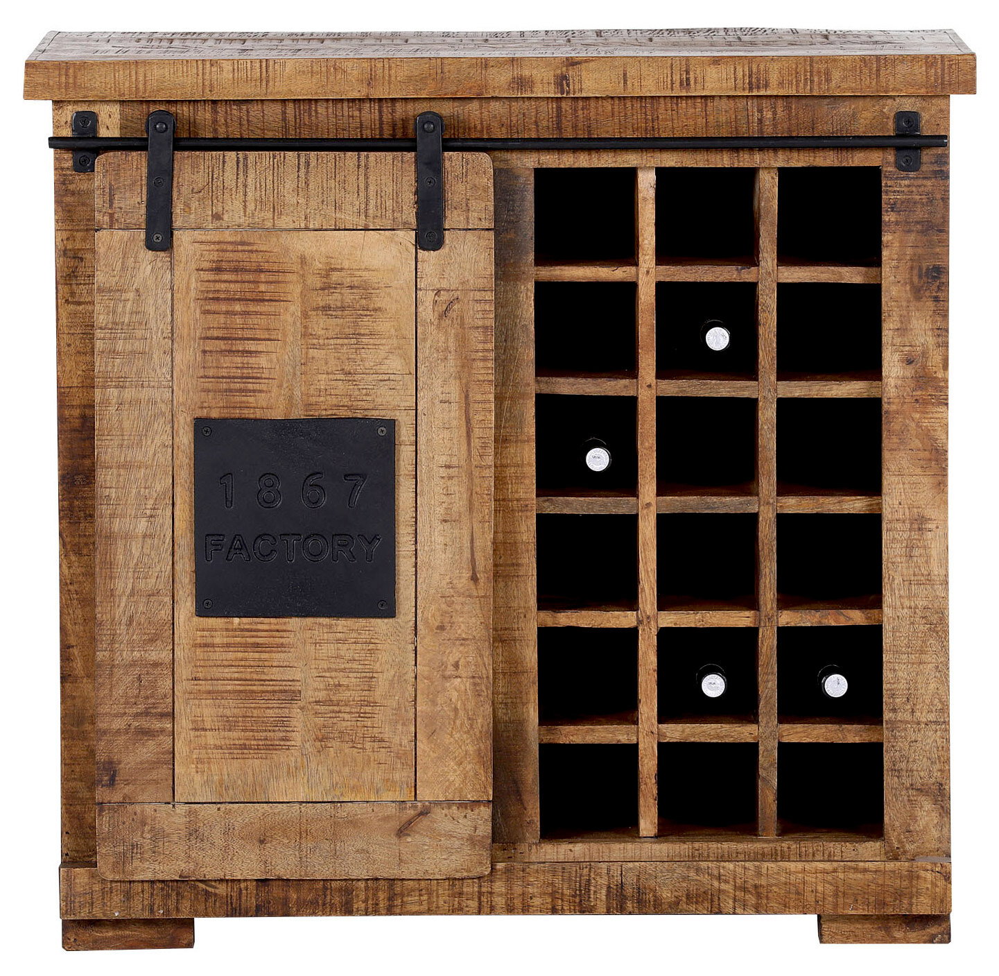 Landscape Barschrank BARNEY Rustikaler Barschrank aus Holz mit Schiebetür und Weinregal, Frontalansicht