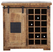 Rustikaler Barschrank aus Holz mit Schiebetür und Weinregal, Frontalansicht