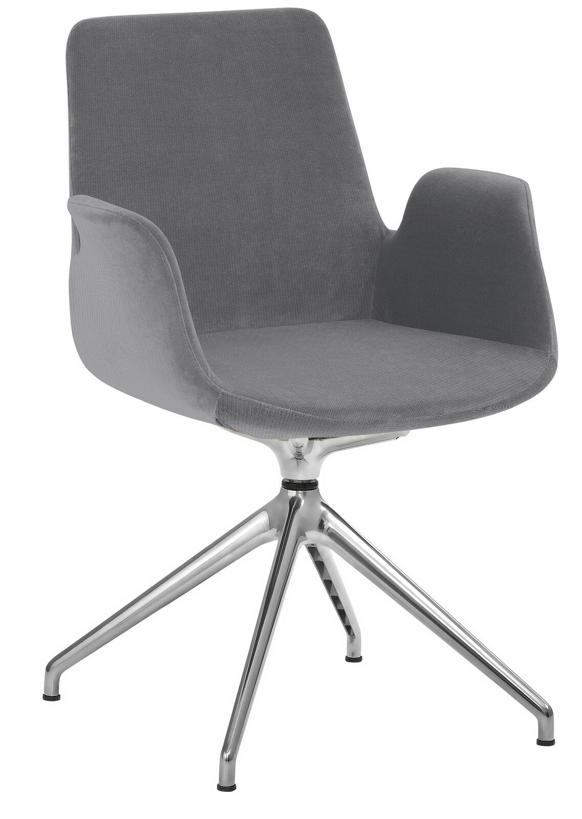 Grauer Besucher-Drehsessel mit Metallgestell, seitliche Perspektive