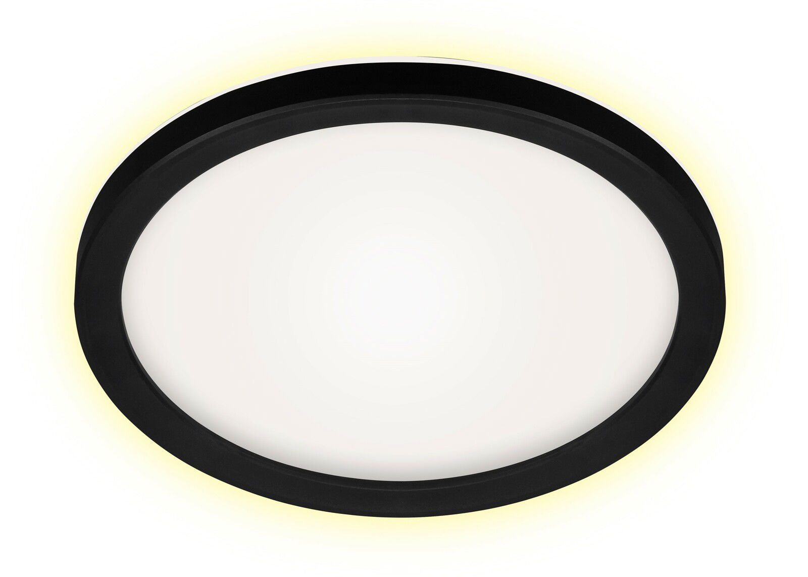 Runde LED-Deckenleuchte mit schwarzem Rahmen, Ansicht von unten