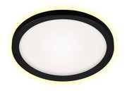 Ronde led-plafondlamp met zwart frame, gezien van onderaf