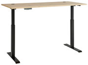 Höhenverstellbarer E-Schreibtisch Voleo DETROIT mit Holzplatte und schwarzen Metallbeinen, seitliche Perspektive