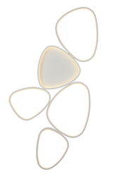 Moderne Deckenleuchte mit fünf organisch geformten, leuchtenden Elementen, Ansicht von unten.