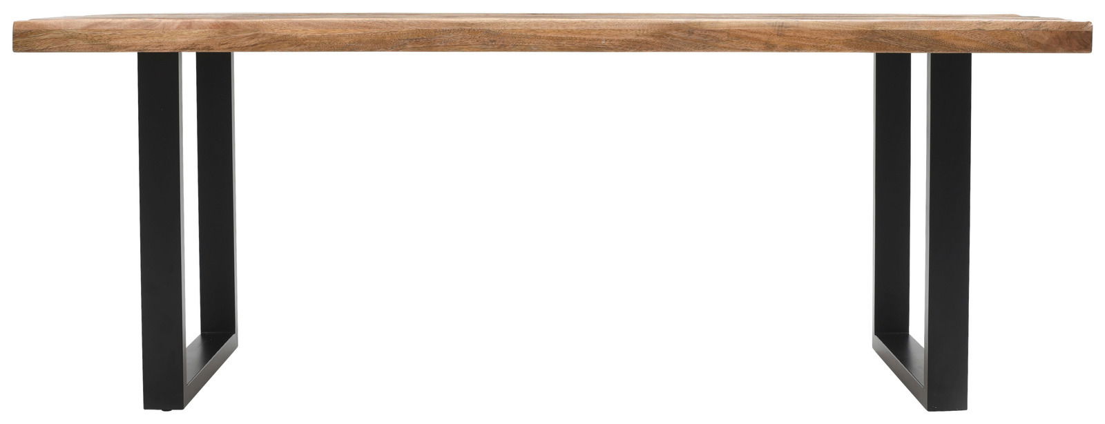 Moderner Esstisch aus Holz mit schwarzem Metallgestell, Seitenansicht