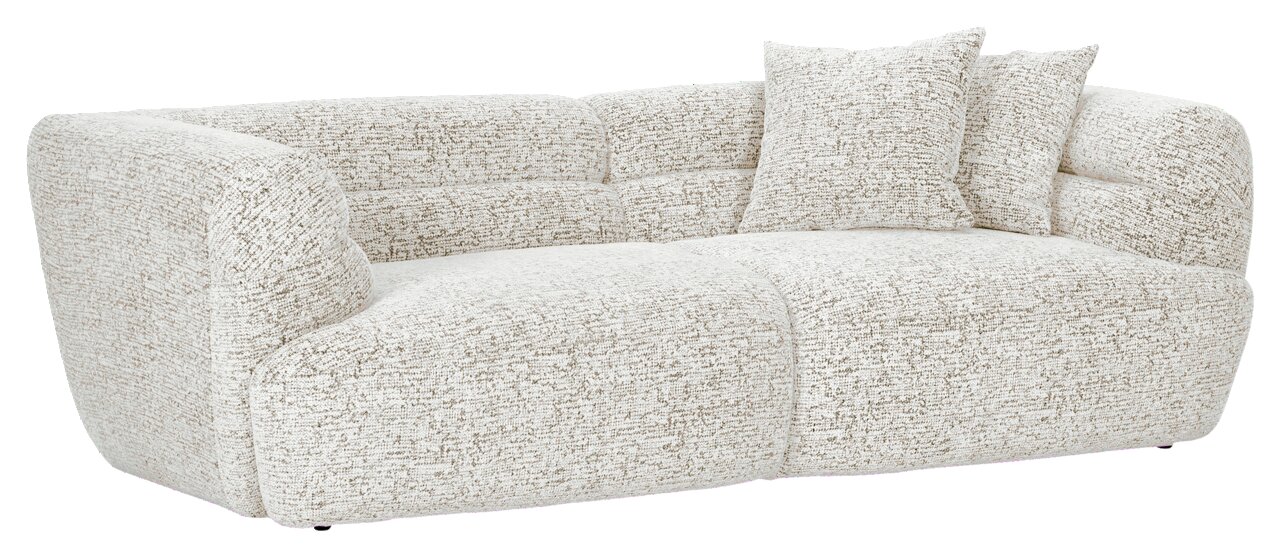 Beige megabank met twee grote kussens, zijaanzicht