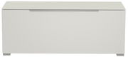 Frontansicht eines modernen, weißen TV-Lowboards mit schlichtem Design.