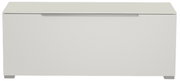 Frontansicht eines modernen, weißen TV-Lowboards mit schlichtem Design.