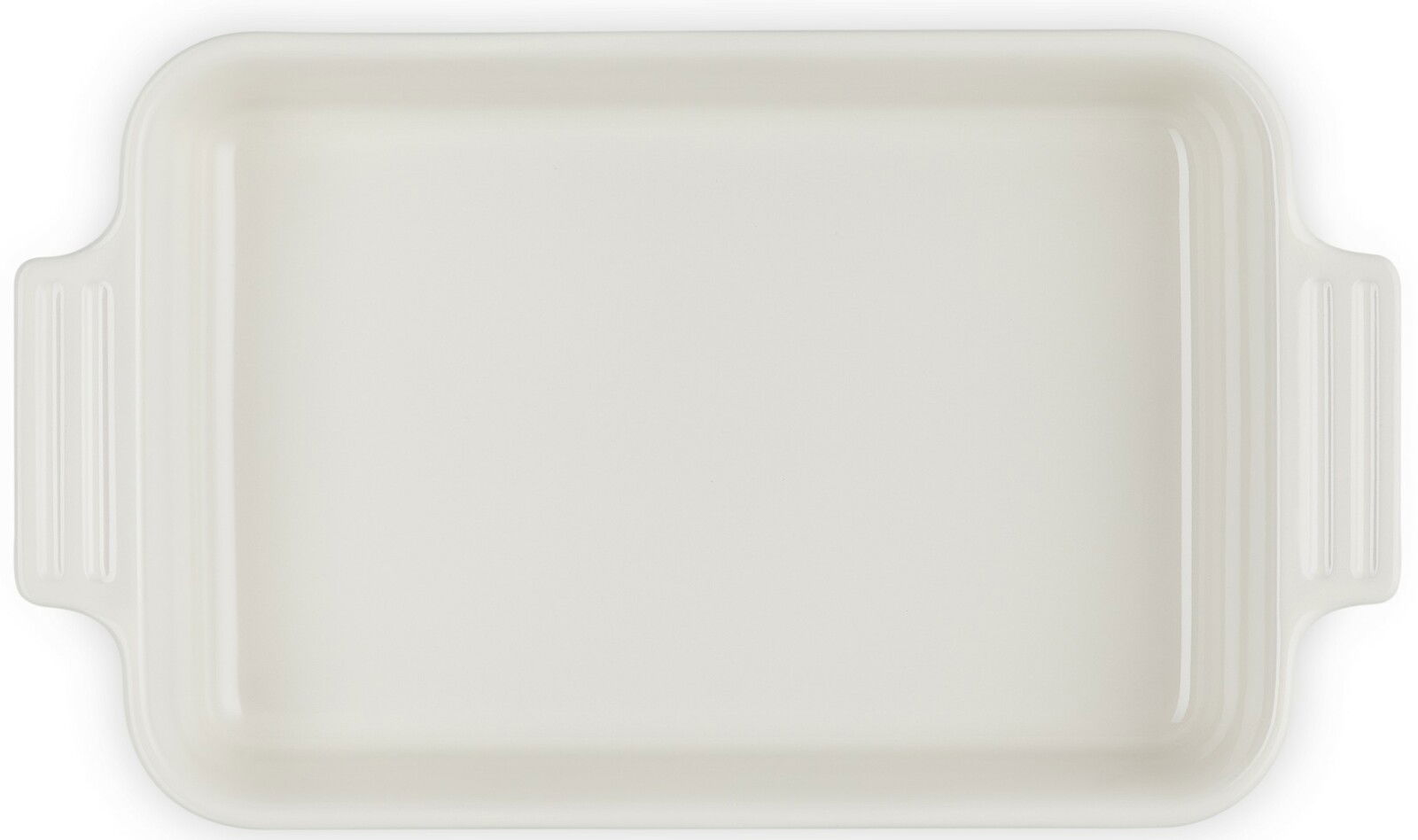 Rechteckige, cremefarbene Auflaufform aus Keramik, Vogelperspektive