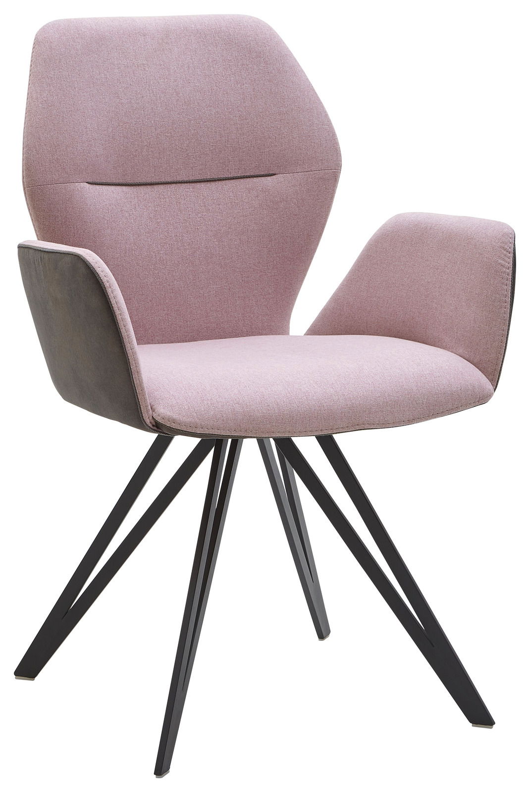Valnatura Armlehnenstuhl PIANO Moderner Armlehnenstuhl Valnatura PIANO in Rosa mit schwarzem Metallgestell, seitliche Perspektive