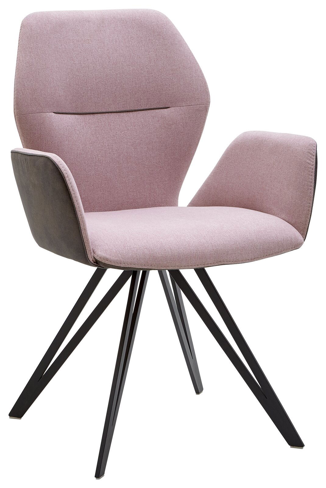Valnatura Armlehnenstuhl PIANO Moderner Armlehnenstuhl Valnatura PIANO in Rosa mit schwarzem Metallgestell, seitliche Perspektive