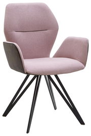 Moderner Armlehnenstuhl Valnatura PIANO in Rosa mit schwarzem Metallgestell, seitliche Perspektive