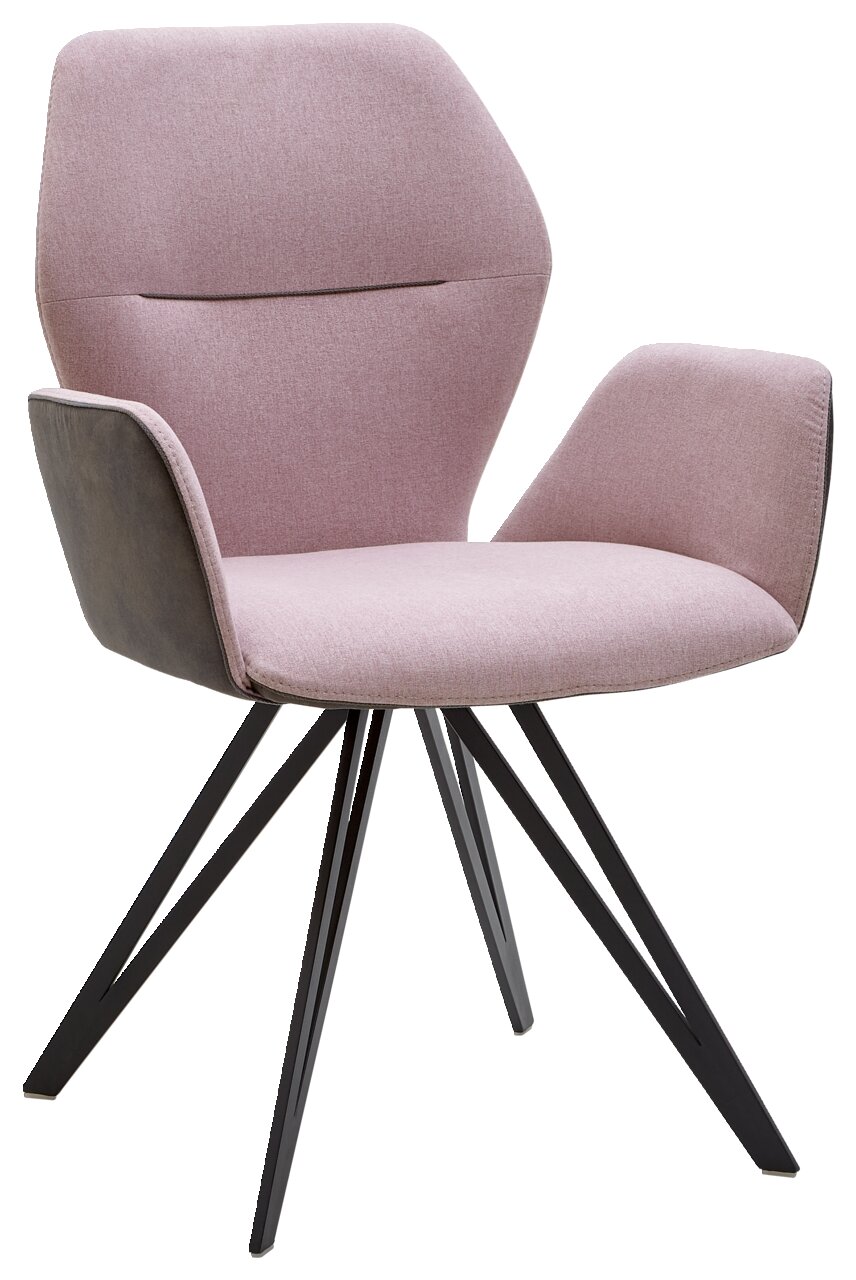 Valnatura Armlehnenstuhl PIANO Moderner Armlehnenstuhl Valnatura PIANO in Rosa mit schwarzem Metallgestell, seitliche Perspektive
