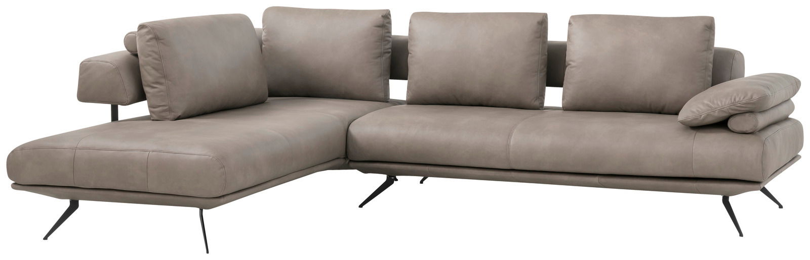 Dieter Knoll Ecksofa MARANELLO 2.0 Eckgarnitur in grauem Leder, moderne Optik, linke Perspektive