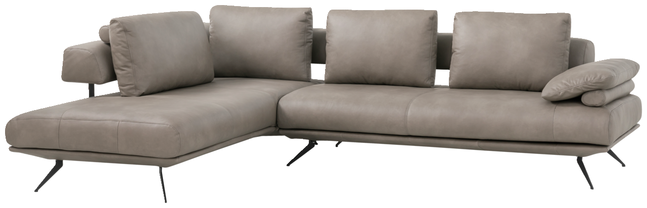 Eckgarnitur in grauem Leder, moderne Optik, linke Perspektive