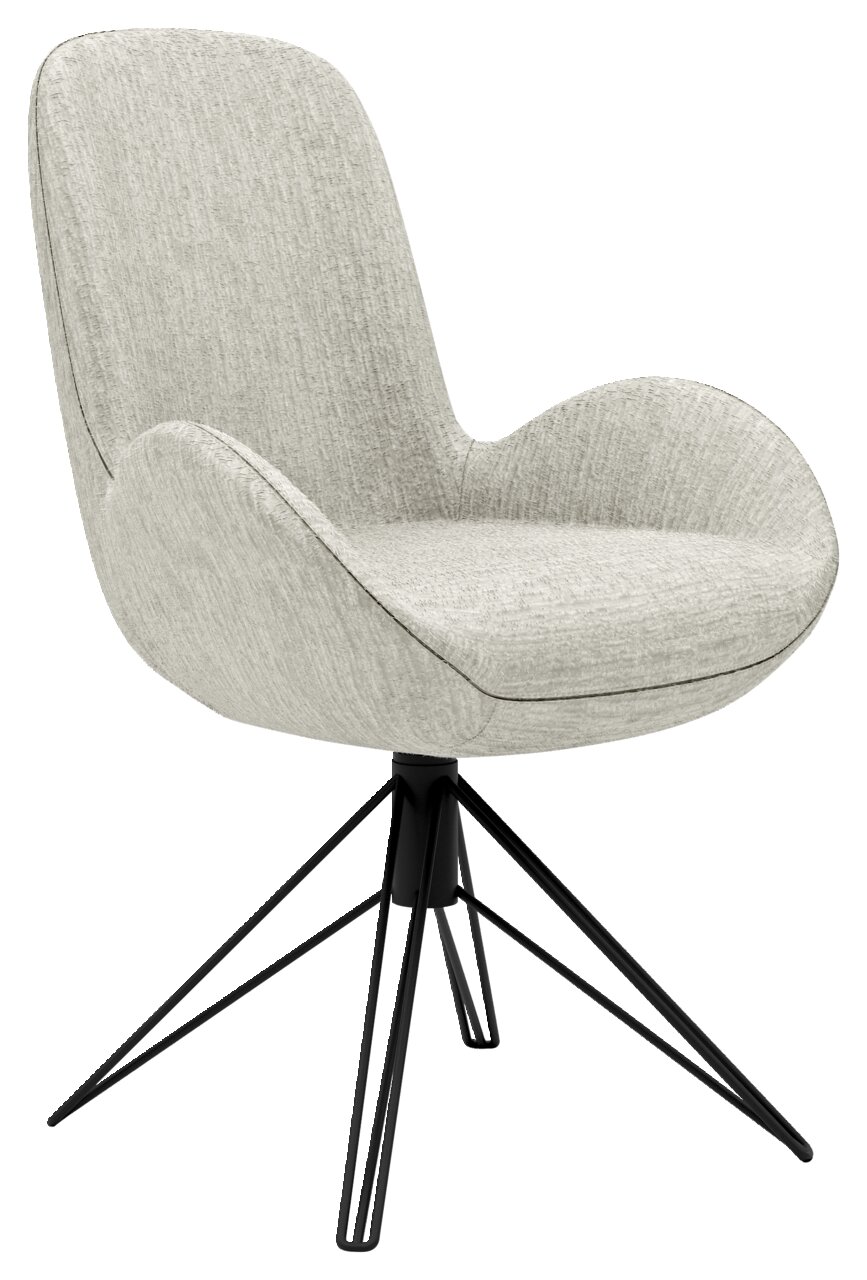 Musterring Armlehnstuhl MR HELVIN Dreh-Moover Moderner Armlehnstuhl mit hellgrauem Stoffbezug und schwarzem Drehgestell, seitliche Perspektive